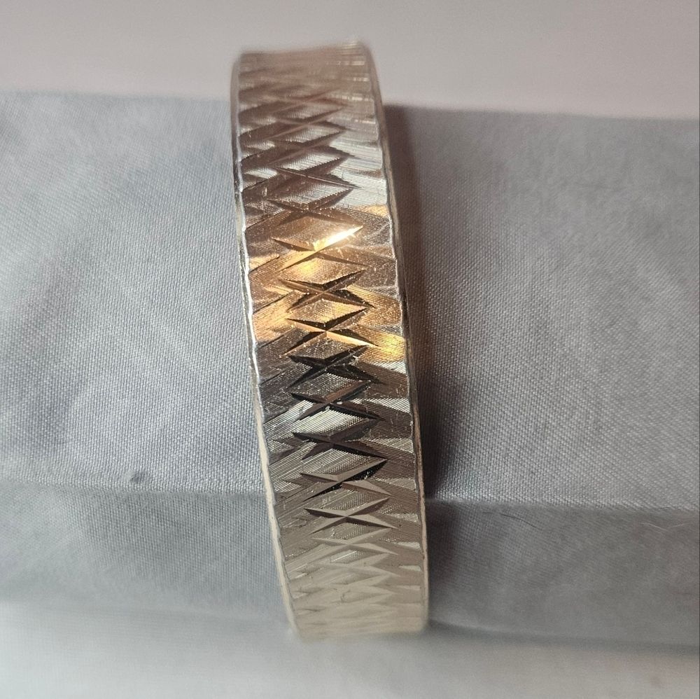 Vintage West Germany Etched Aluminum Bangle Silver Diamond Cut Metal Bracelet